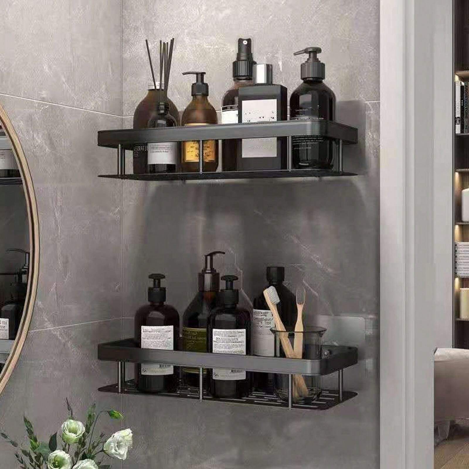 No Drill Bathroom Shelves, Wall Mount Storage Rack For Shampoo