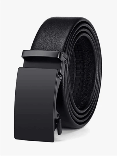 1pc Leather Belt With Square Automatic Buckle For Men