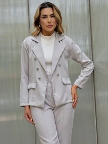 Women's Elegant Blazer Tailored Business Suit With Buttons - 灰色 - 查看 8
