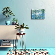 1PC With Frame Water Lily Flowers Canvas Painting Prints Wall Art Claude Monet Famous Oil Painting Flowers Reproduction Poster For Kitchen Bedroom Bathroom Home Decor Suitable For Living Room, Bedroom, Kitchen, Office, Hotel, Restaurant, Office, Bathroom, Bar, Etc