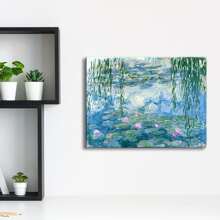 1PC With Frame Water Lily Flowers Canvas Painting Prints Wall Art Claude Monet Famous Oil Painting Flowers Reproduction Poster For Kitchen Bedroom Bathroom Home Decor Suitable For Living Room, Bedroom, Kitchen, Office, Hotel, Restaurant, Office, Bathroom, Bar, Etc