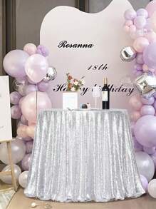 1pc Sequin Tablecloth Round Glitter Pleated Tablecloth Cover Wedding Birthday Party Bride Shower