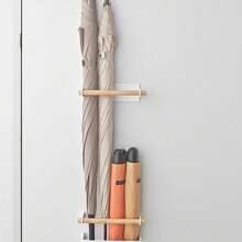 1pc Over-The-Door Mounted Wooden Rod Umbrella Storage Rack - Multicolor - View 6