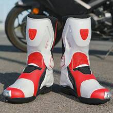 Professional Racetrack Motorcycle Boots, Fashionable Men's Motorcycle Boots With High-Top Super Microfiber Leather, Excellent Grip And Ankle Support, Anti-Slip And Anti-Kick, Suitable For Off-Road Enthusiasts, Racetrack Motorcycle Shoes For Men, Motorcycle Racing Competition Track Boots, Competition Racing Protective Shoes, Traffic Police Riding Boots, Racing Boots, Black Racing Boots, White High-Top Boots, Black High-Top Boots - Red and White - View 4