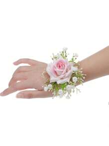 1PC 婚礼新郎新娘胸花手腕花,仿真玫瑰星空新郎伴郎迎宾翻领花,伴娘团婚礼手花,情人节婚宴手腕花手腕花,婚礼用品 - 彩色 - 查看 19