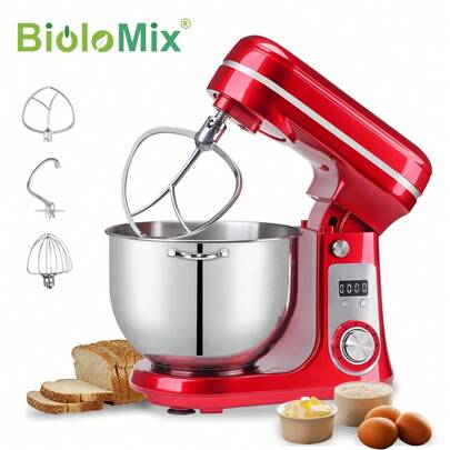BioloMix Kitchen Food Stand Mixer, Blender, Quiet Motor, Cream Egg Whisk, Whip Dough Kneader, 6-Speed, 1200 W, 6 L