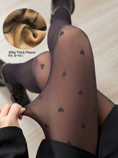 1pc Plus Size Thickened And Thermal Lined Women Tight Leggings, Elastic And Sexy, Featuring Love, Polka Dot, Leopard Print, Letter Patterns, Versatile For Daily, And Other Occasions Valentine's Day Valentines
