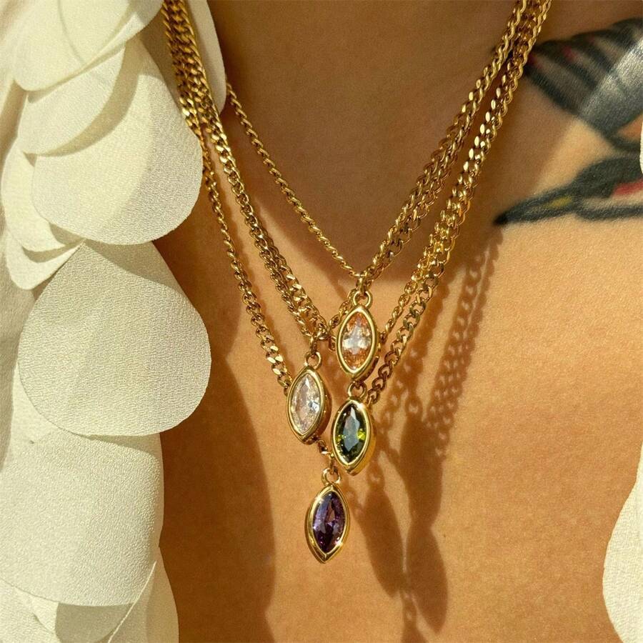 1 chiếc vòng cổ mặt dây chuyền bằng thép không gỉ mạ vàng 18K Cubic Zirconia, thích hợp làm quà tặng cho phụ nữ mặc hàng ngày và mặc trong đám cưới - Vòng cổ mặt dây chuyền - Xem 1