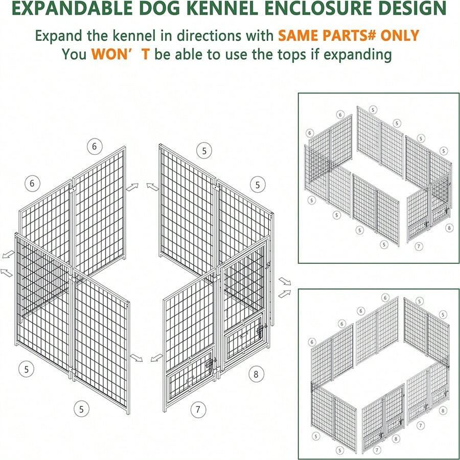 Dog Kennel Outdoor Indoor With Roof And Rotating Feeding Doors, Large