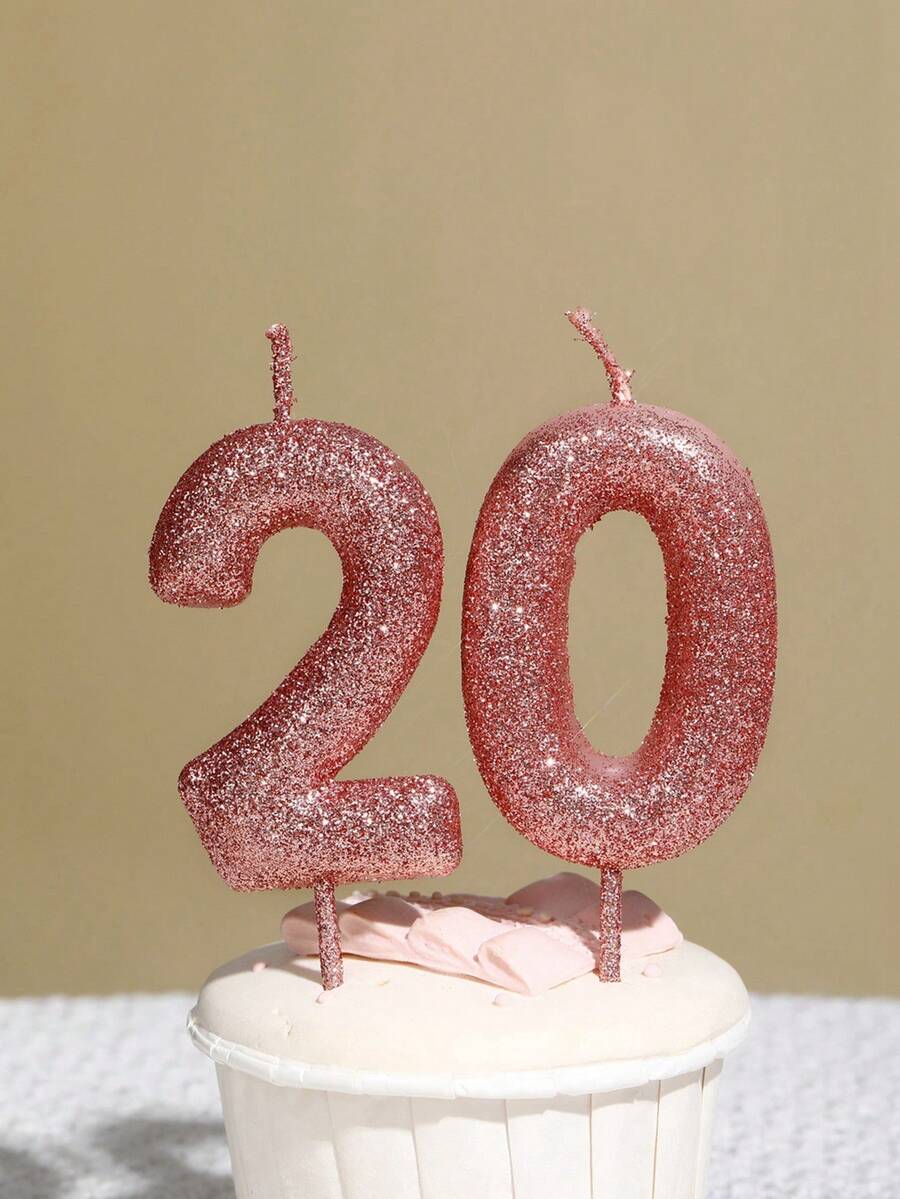 1 pieza Vela de cumpleaños con brillo y purpurina con número, Navidad - Oro rosa - Ver 1