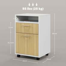 HOMCOM Cajonera de Oficina Móvil con Cajón y Gabinete Mueble Archivador con Ruedas Soporte de Impresora para Estudio 40x35x60 cm Natural y Blanco - Blanco - Ver 5