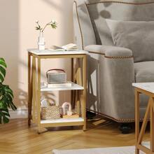 3 Pieces Living Room Table Set, Industrial Coffee Table With 2 Square End Side Tables, Coffee Table Set With Metal Frame For Apartment Home Office - White+Gold - Xem 5