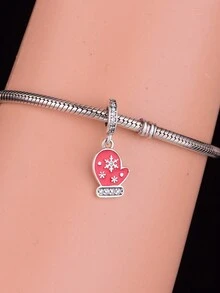 1pc 925 Sterling Silver Winter Glove Pendant With Cubic Zirconia Beads, Christmas Gift - Silver - View 3