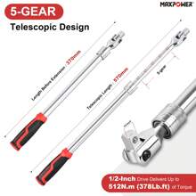 MAXPOWER Breaker Bar, 1/2-Inch Drive Extendable Breaker Bar Flex Handle Length Adjustment 17 Inches To 22-1/2 Inches, Tools For Men - 可伸縮手柄 - 查看 2