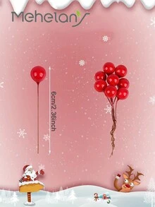 100 件/包人造迷你圣诞冬青浆果，10 毫米红色圣诞假浆果带铁丝茎，假浆果茎装饰用于圣诞树装饰、DIY 圣诞花环、派对、家居、蛋糕、婚礼、万圣节装饰、礼品包装装饰 - 紅色 - 查看 2