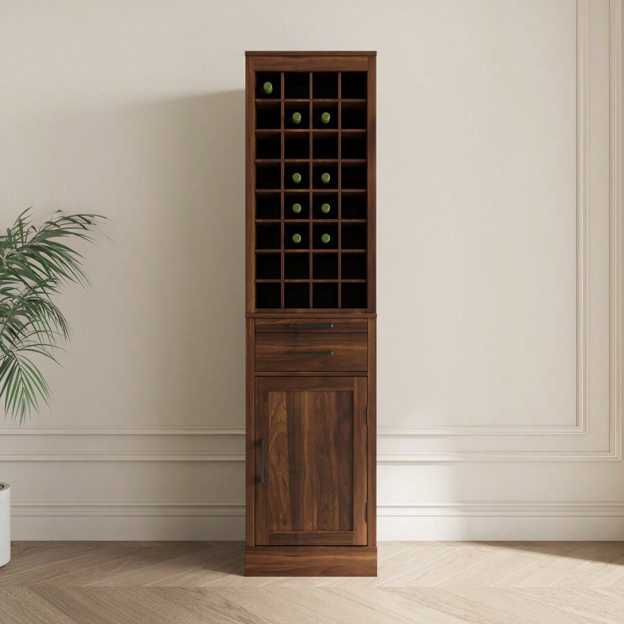 Brown Walnut Color Modular Wine Bar Buffet With Hutch