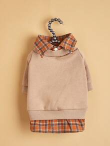 1 件宠物猫/狗衬衫，格子 2 合 1 羊毛运动衫