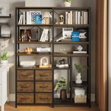 7 Tier Bookshelf With 6 Fabric Drawers, Convertible Corner Bookcase - màu nâu - Xem 6