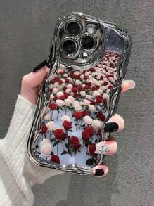 兼容玫瑰花彩绘电镀新款奶油纹理波浪边花卉彩绘可爱兼容iPhone16防摔新款兼容iPhone14糖果彩绘防摔创意手机壳，适用于兼容 XR/7/8彩绘，兼容iPhone15 ProMax，兼容iPhone13，兼容iPhone14，兼容iPhone11软壳，P12防摔，XS直边彩绘TPU，P14加厚，P13软壳，P12全包裹防摔软手机壳 - 彩色 - 查看 3