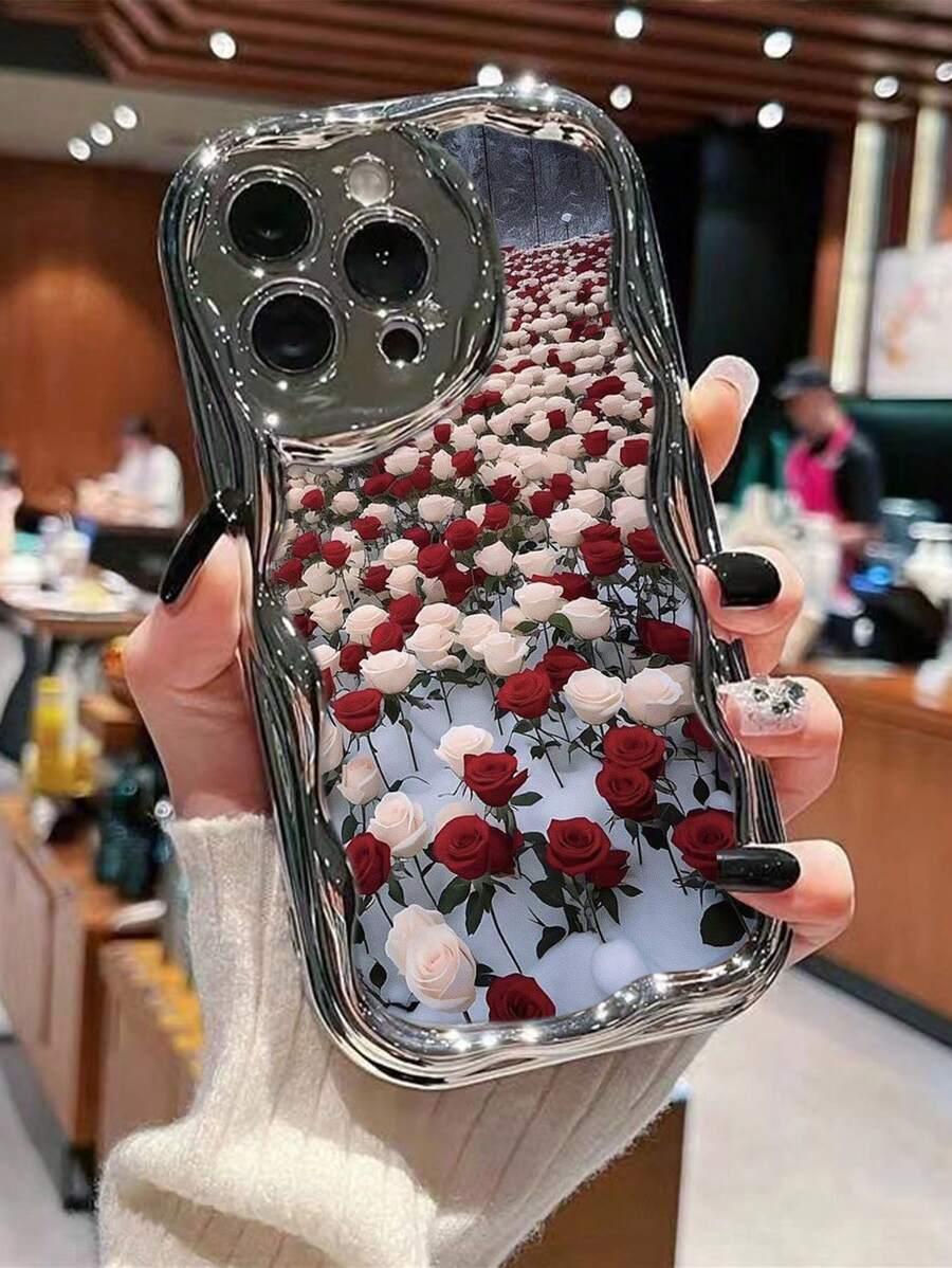 兼容玫瑰花彩绘电镀新款奶油纹理波浪边花卉彩绘可爱兼容iPhone16防摔新款兼容iPhone14糖果彩绘防摔创意手机壳，适用于兼容 XR/7/8彩绘，兼容iPhone15 ProMax，兼容iPhone13，兼容iPhone14，兼容iPhone11软壳，P12防摔，XS直边彩绘TPU，P14加厚，P13软壳，P12全包裹防摔软手机壳