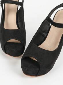 Suede Platform Wedge High Heel Strap Closure Peep-Toe Women Sandals