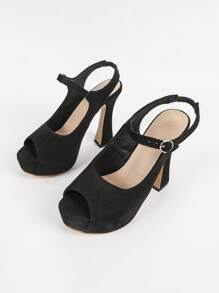 Suede Platform Wedge High Heel Strap Closure Peep-Toe Women Sandals