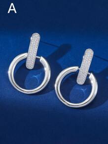 2pcs Copper With Double Buckle Earrings Suitable For Women's Daily Wear, Parties, Dates And Holidays