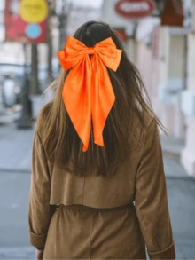 4 件蝴蝶结大缎带蝴蝶结女士发夹可爱大发夹婚礼新娘单身派对发结万圣节 - 橘色 - 查看 4