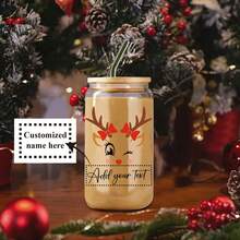 1 bình nước thủy tinh 16oz tùy chỉnh có in hình tuần lộc Giáng sinh và tên cá nhân, có nắp và ống hút, di động, quà tặng lý tưởng cho bạn bè và gia đình, bất ngờ đêm Giáng sinh - Nhiều màu - Xem 7