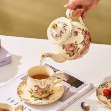 优雅欧式茶壶/咖啡壶，800ml/1.2L容量可选，瓷器材质，带过滤器，适合家庭聚会、万圣节、感恩节、万圣节礼物