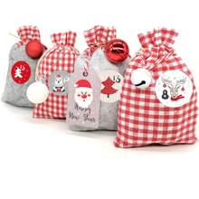 Calendarios de Adviento de 24 piezas para rellenar, bolsas de tela, calendario de Navidad grande, ideales para rellenar. Regalos navideños perfectos para cumpleaños y decoración navideña. - Rojo y blanco - Ver 3