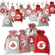 Calendarios de Adviento de 24 piezas para rellenar, bolsas de tela, calendario de Navidad grande, ideales para rellenar. Regalos navideños perfectos para cumpleaños y decoración navideña. - Rojo y blanco - Ver 1