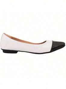 Women's Pointed Toe Flats With Black Toe Cap Casual Flat Comfortable Fashion - trắng - Xem 1