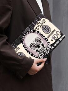 1PC Cool Dark Style Skull Dollar $100 Pattern Flat Protective Case, Compatible With IPad 10.2 Inch, IPad Pro 11 2021/2020/10th Gen, IPad Mini 4/6, Galaxy Tab A8 10.5 Inch 2022, Matepad 10.4/Tab, With Pencil Slot, Anti-Drop, Tablet Stand Cover - Multicolor - View 2