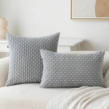 1 件淺灰色波西米亞條紋枕套（無枕芯）,時尚現代柔軟燈芯絨壓花 3d 條紋純色裝飾靠墊套,適合沙發、臥室、床、四季