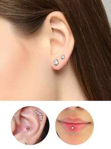 6PCS Stainless Steel Nose Stud Cartilage Piercing Jewelry Helix Tragus Lip Flat Back Tiny Earrings For Women 16G