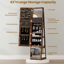 HaluPeit Jewelry Cabinets, Standing Jewelry Organizer With 360° Rotating Base, Lockable Full-Length Mirror, Large 4-Tier Storage Compartments, 4-In-1 Multifunctional - 鏽棕色 - 查看 4