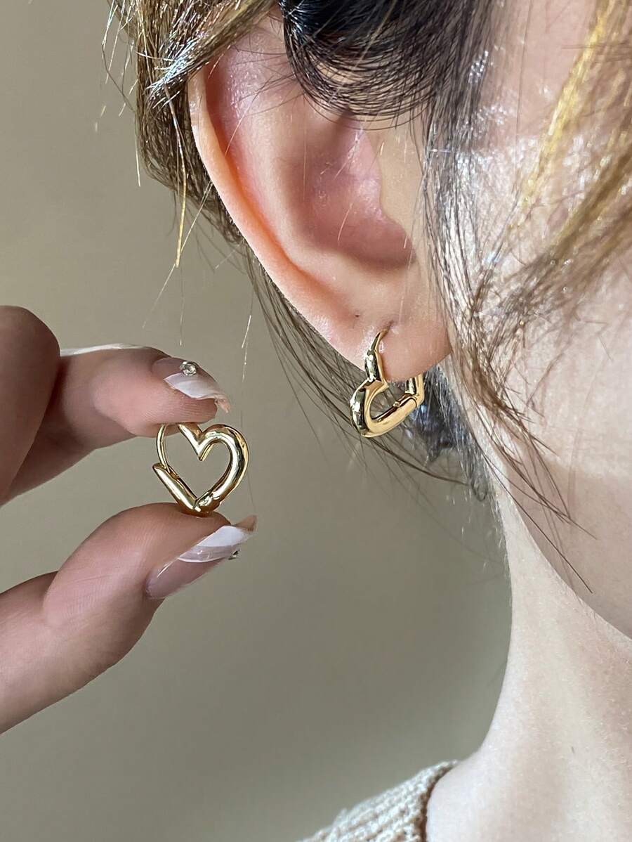 Andkiss 1 par de aretes minimalistas de alta gama con forma de corazón, para uso diario casual en San Valentín