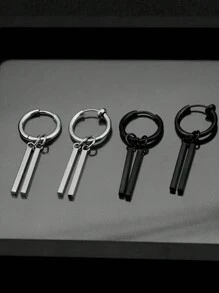 1pc Stainless Steel Non-Fading Minimalist Rectangle Ear Clip, Suitable For Men With Or Without Pierced Ears - Long Strip - View 1