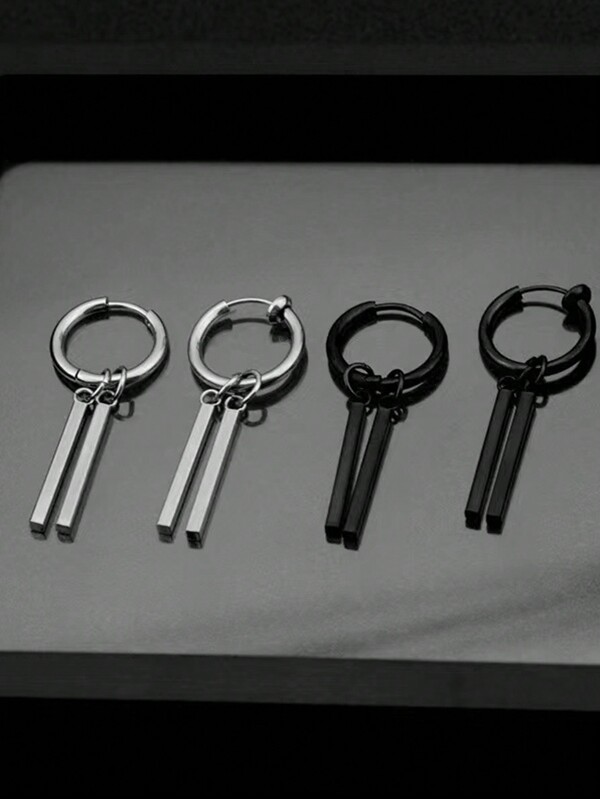 1pc Stainless Steel Non-Fading Minimalist Rectangle Ear Clip, Suitable For Men With Or Without Pierced Ears