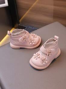 1 paar meisjes enkellaarsjes met bloemenmotief, zacht klittenbandontwerp, geschikt voor herfst en winter, baby's en peuters