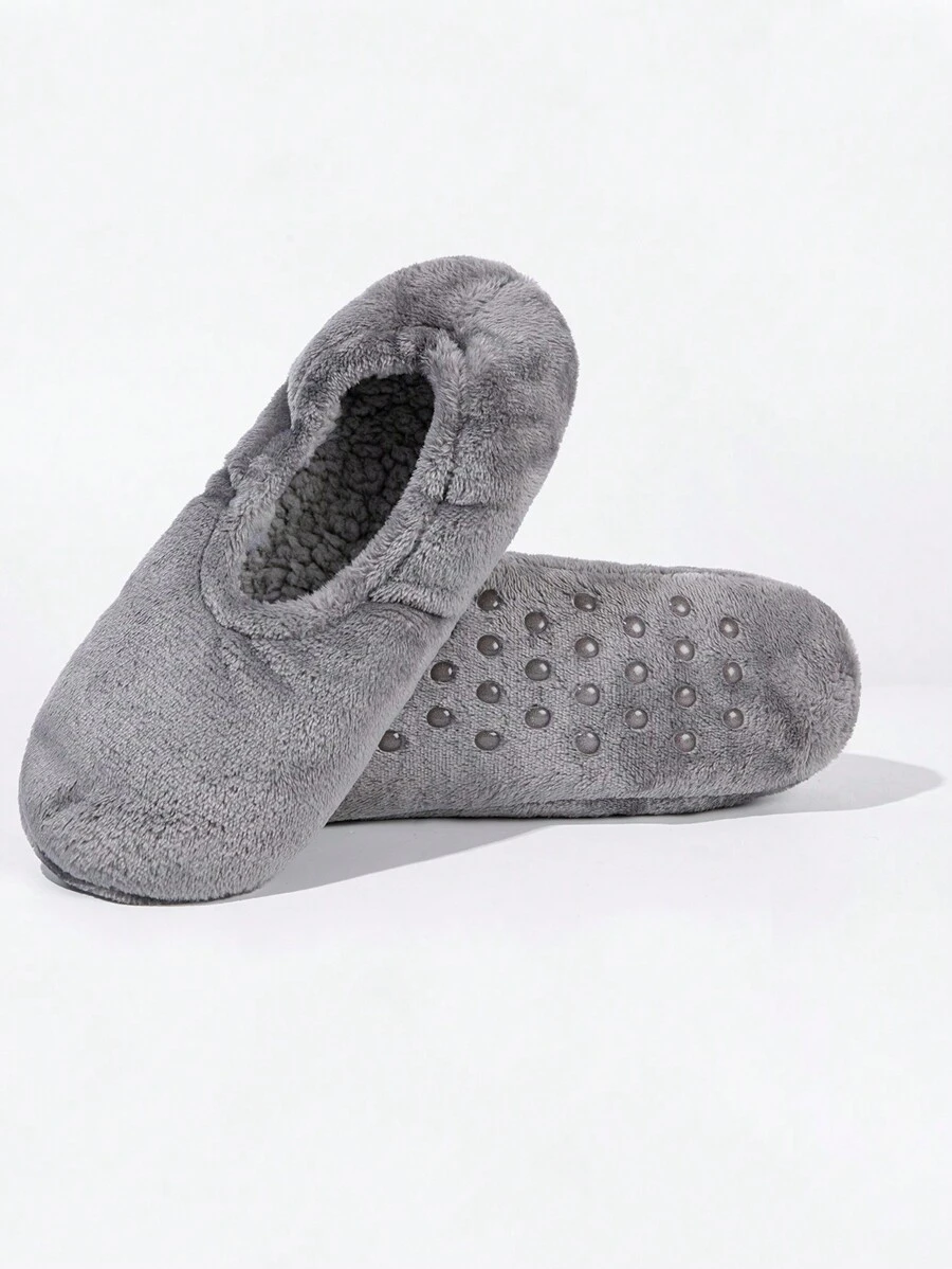 1 Pair Fleece Floor Leg Warmers, Solid Color, Warm, Soft, Thick, Non-Slip, Quiet Sole For Autumn/Winter, Cozy Socks - Grey - View 1