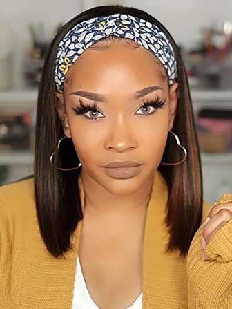 Highlight Headband Wig Straight Synthetic Wigs For Women No Lace Glueless Wig Heat Resistant Fiber Daily Use