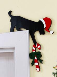 1 pièce Décorations d'angle de porte de Noël en forme de chat noir et de chien - Ornements en bois pour la porte, parfait pour l'ambiance des fêtes et les décorations de Noël