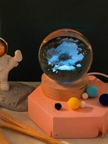 1 个 3D 水晶球，雕刻月亮、星系、七彩灯，玻璃球夜灯带木质底座，创意家居装饰灯，卧室氛围灯，送给家人和朋友的礼物，USB 供电 - 彩色 - 查看 9