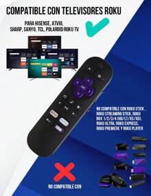 Control Remoto Compatible Con Sanyo Hisense Atvio Sharp TCL  Roku Smart Tv - Negro - Ver 2