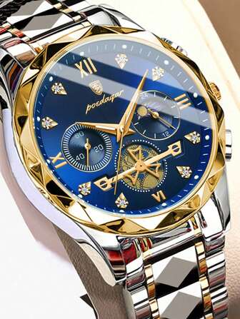 POEDAGAR 男士腕表防水夜光计时手表男士不锈钢男士石英表父亲节礼物