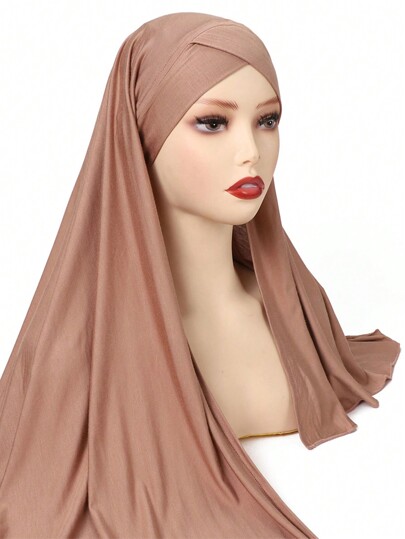 1 Stück Damen Stirnband aus Modallstoff mit gekreuzter Vorderseite, einfarbiger Kopftuch-Schal, Abaya-Accessoires, verschleierte Kleidung