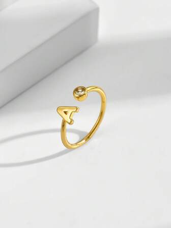 European And American New Style Letter Ladies Open Ring Ins Light Luxury Round Copper Gold-Plated Simple Niche Women's Food Ring Jewelry