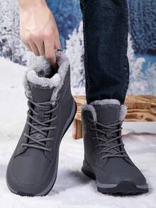 Giày bốt đi tuyết mùa đông cho nam, mẫu mới ngoài trời, màu xám, lót nhiệt, ấm áp, chống bụi bẩn, chống thấm nước và đế chống trượt - Màu xám đen - Xem 2